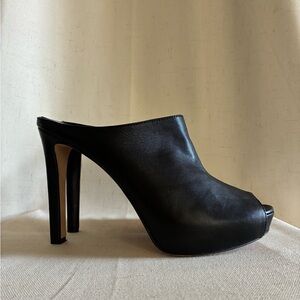 Vince Camuto Black Leather Platform Peep Toe Mule Heels Women’s 8.5